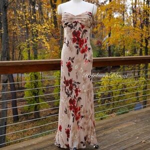 Vintage 90s 100% Silk Floral Strapless Evening Gown Prom Dress